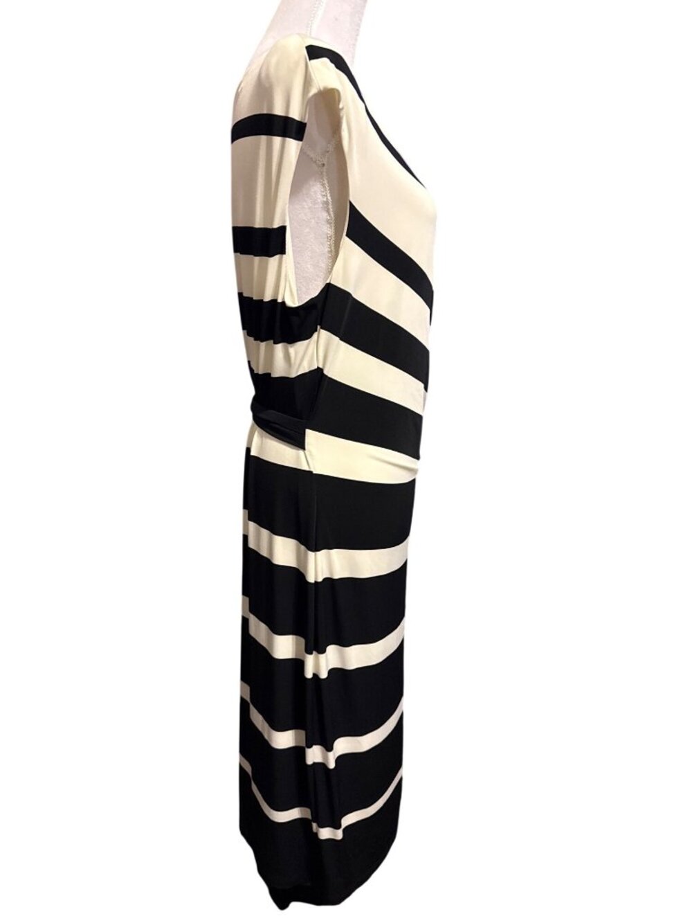 Lauren Ralph Lauren Black & White Stripe Nieves Cap Sleeve Side Tie Dress Sz 16 - Picture 5 of 16